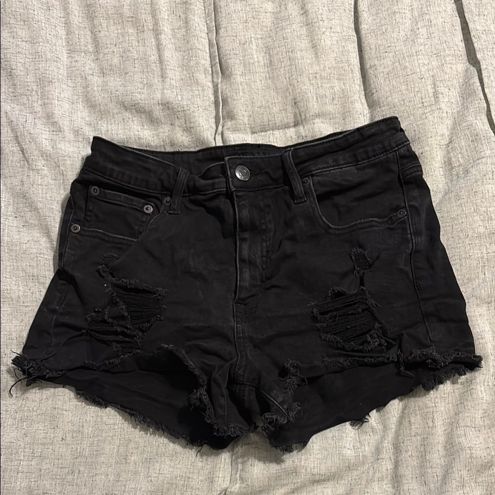Black Distressed Denim Shorts